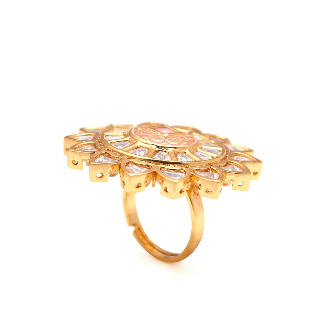 Gold Plated Polki Ring for Women | Adjustable Kundan Statement Ring | Indian Bridal Jewelry | Cocktail Ring | Festive Ring | Gift For Her — 3