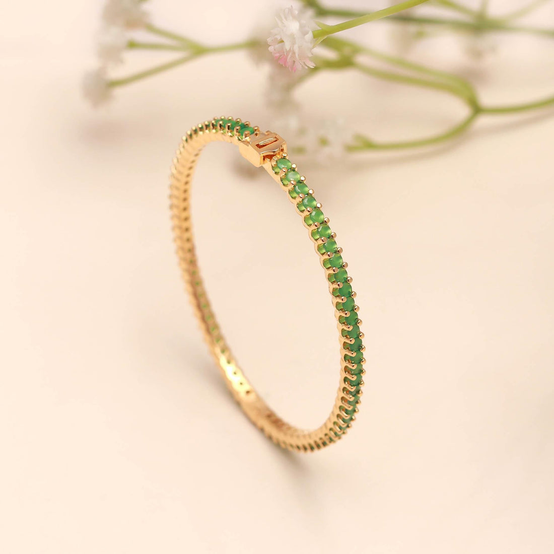 Green Onyx Gemstone Openable Tennis Bracelet- Gold Plated Dainty lightweight Jewelry bracelet