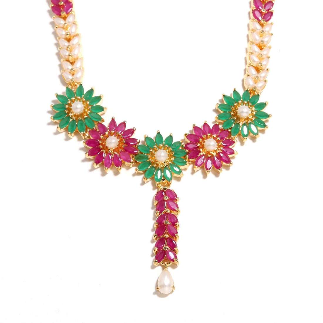 Emerald & Multi-Stone Necklace | 22K Gold Plated Indian Wedding Jewelry | Statement Bridal Necklace | Gift For Her | Engagement Jewelry — 3
