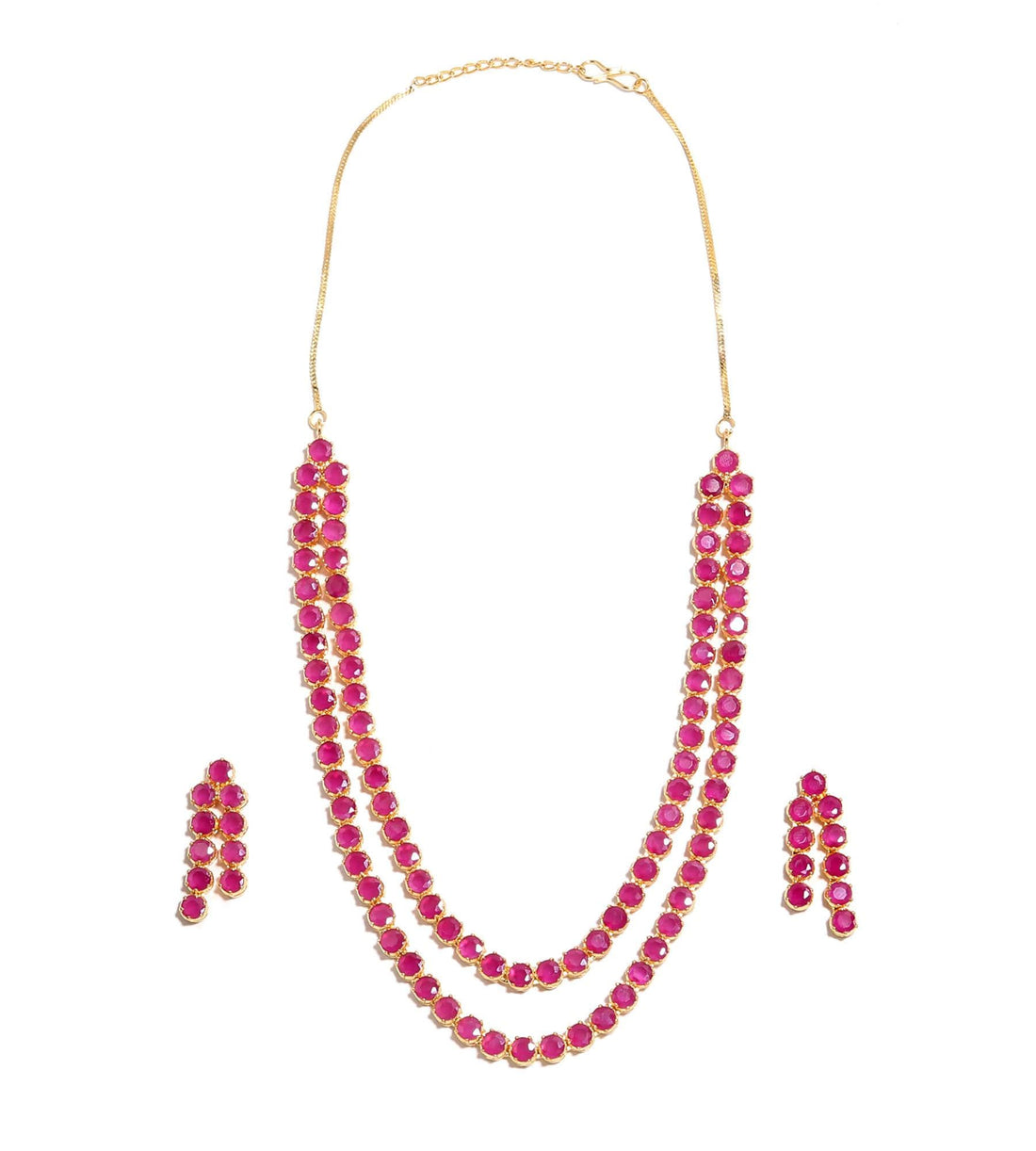 22K Gold Plated Ruby Necklace Set | Double Layer Red Stone Necklace | Indian Bridal Jewelry | Wedding Jewelry Set with Drops |Ethnic Jewelry — 3