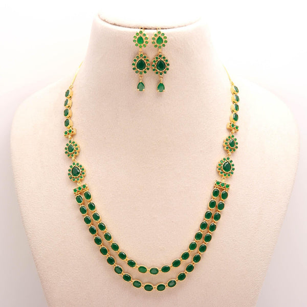 22K Gold Layer Emerald Long Necklace | Layered Necklace |Dainty Gold Layering Jewelry | Emerald Beaded Necklace Set| Minimalist Gift for Her