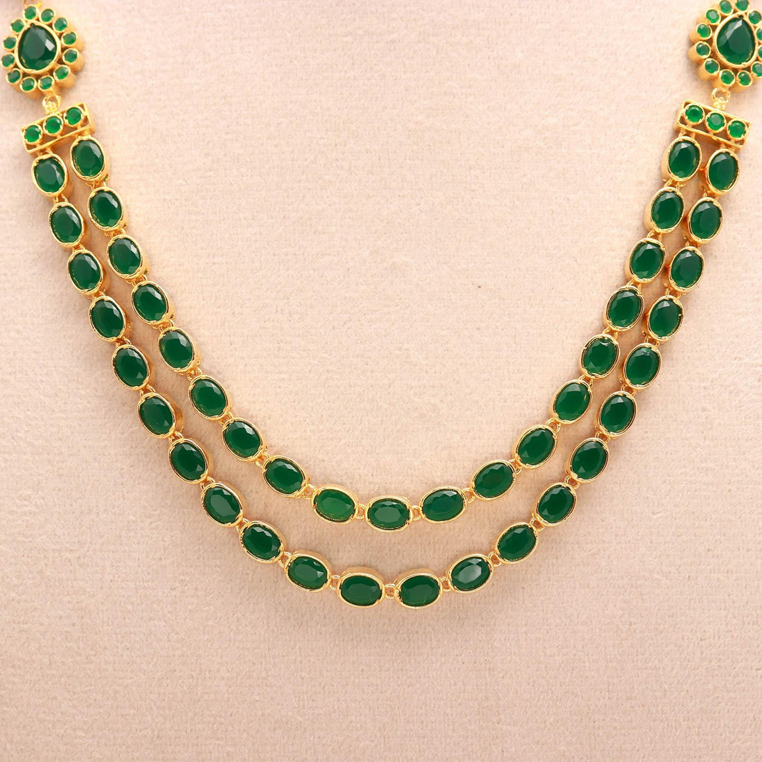 22K Gold Layer Emerald Long Necklace | Layered Necklace |Dainty Gold Layering Jewelry | Emerald Beaded Necklace Set| Minimalist Gift for Her — 6