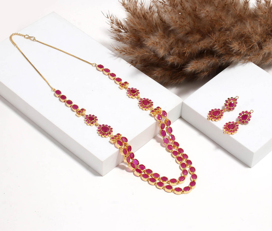 2 Layer Ruby Necklace, Layered Red Gemstone Necklace, 22K Gold Plated Necklace, Dainty Layering Jewelry, July Birthstone Gift for Her — 2