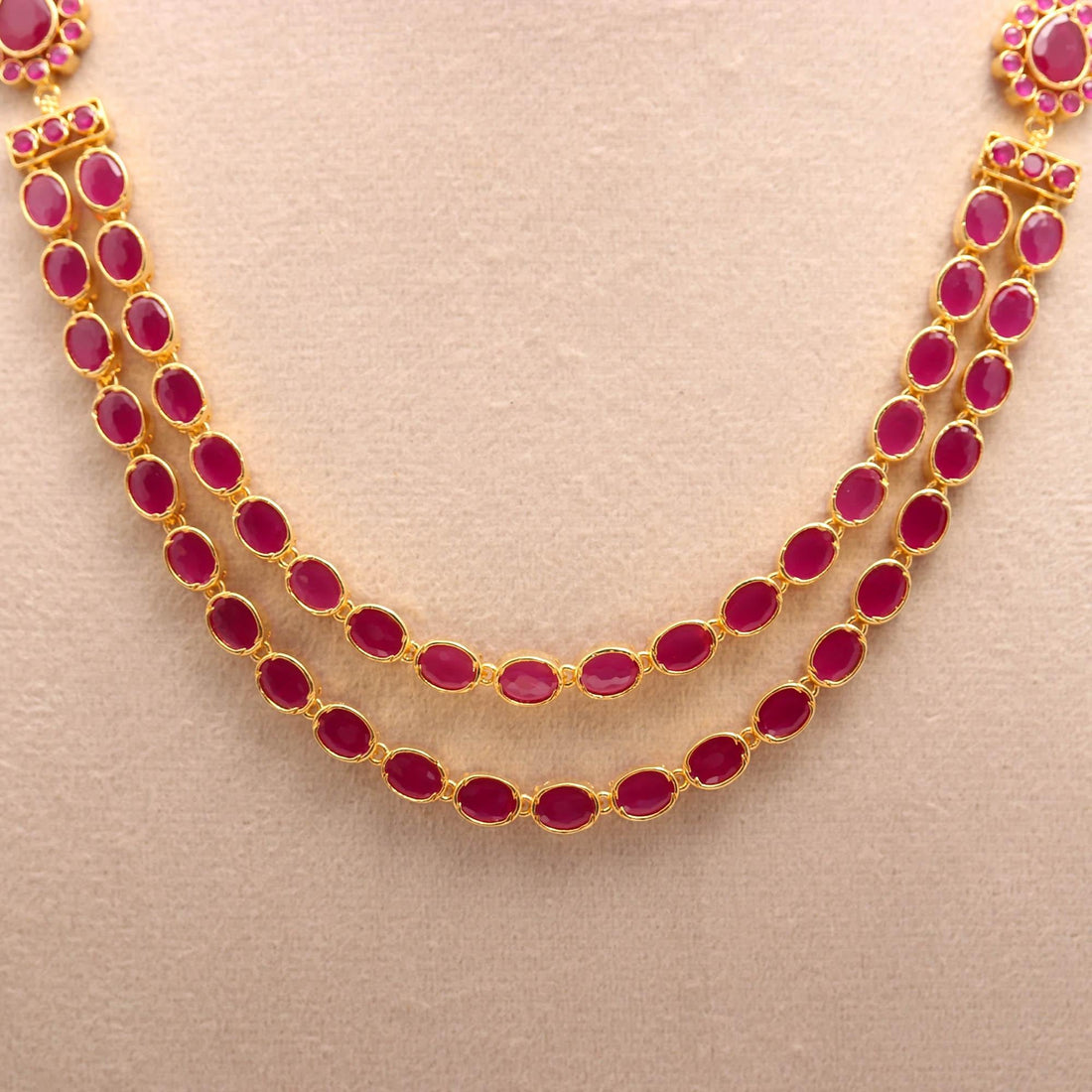 2 Layer Ruby Necklace, Layered Red Gemstone Necklace, 22K Gold Plated Necklace, Dainty Layering Jewelry, July Birthstone Gift for Her — 6