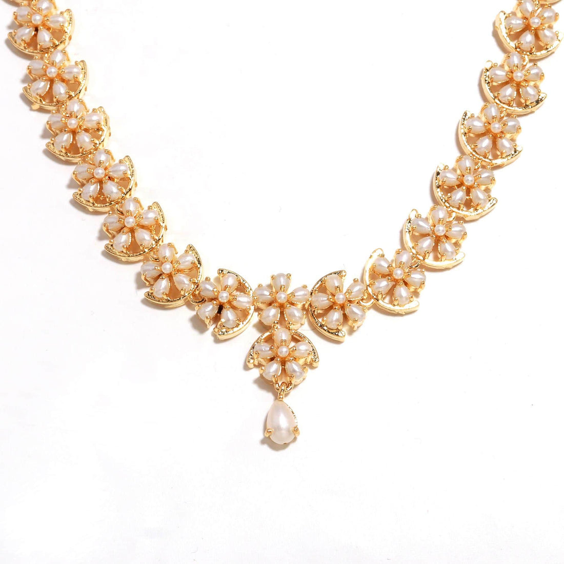 Gold Plated Pearl Gemstone Necklace Set | South Indian Bridal Jewelry | Traditional Elegant Women Necklace | Indian Bridal Set — 4