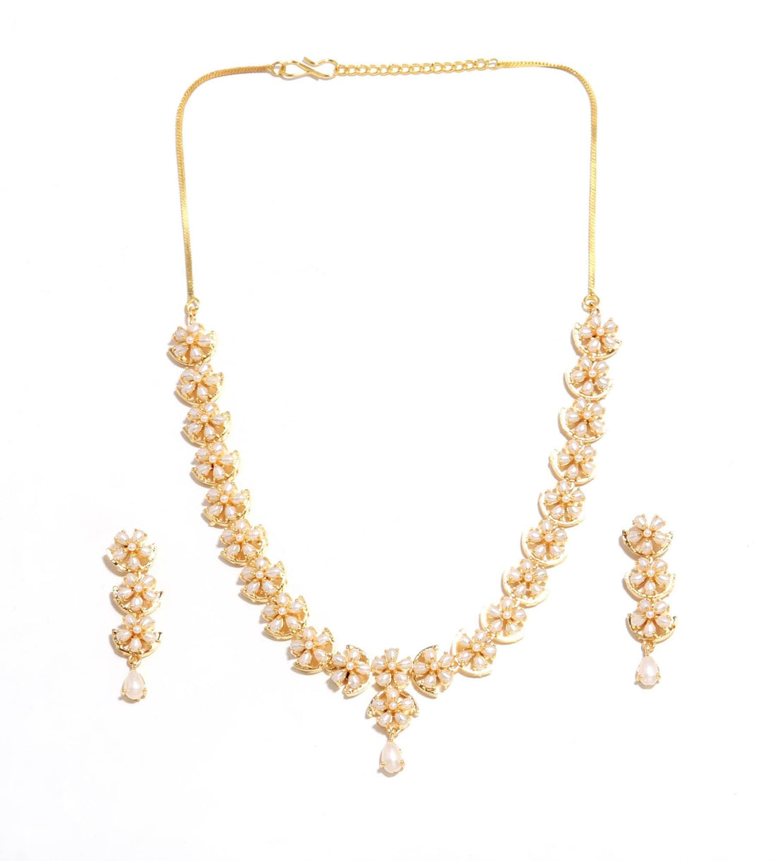 Gold Plated Pearl Gemstone Necklace Set | South Indian Bridal Jewelry | Traditional Elegant Women Necklace | Indian Bridal Set — 5