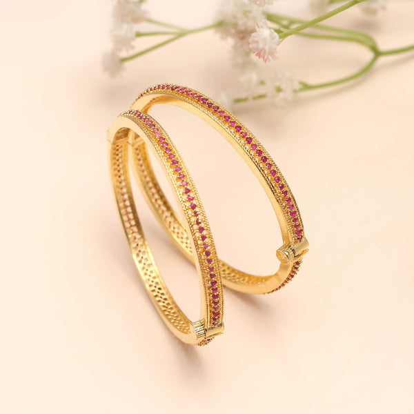 Ruby Stone Gold Bangles | Elegant Red Gemstone Bangle Set for Women | Everyday Ethnic Wear | GIft For Her