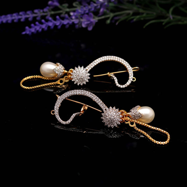 Crystal Curve Pearl Drop Earrings | Elegant Gold-Plated Statement Earrings | Gift For Her | Swirl Studs
