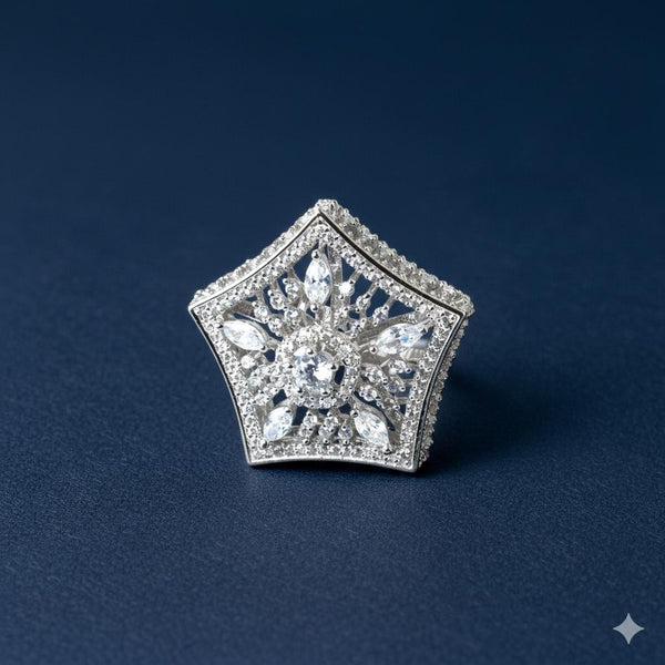 White Plated CZ Diamond Cocktail Ring: Statement Jewelry