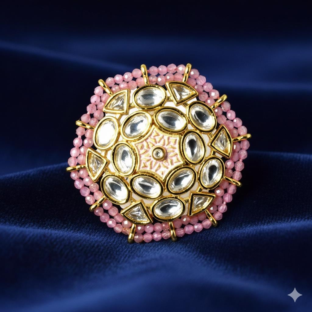 Handcrafted Pink Kundan Polki Adjustable Ring | Indian Ethnic Statement Jewelry | Traditional Bridal Cocktail Ring | Gift for Her
