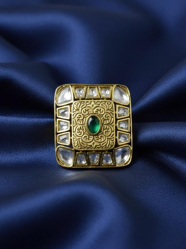 Handcrafted Green Onyx Kundan Ring | 22K Gold Plated Traditional Indian Jewelry | Bridal Ring | Wedding  Ring | Cocktail Ring | Gift For Her