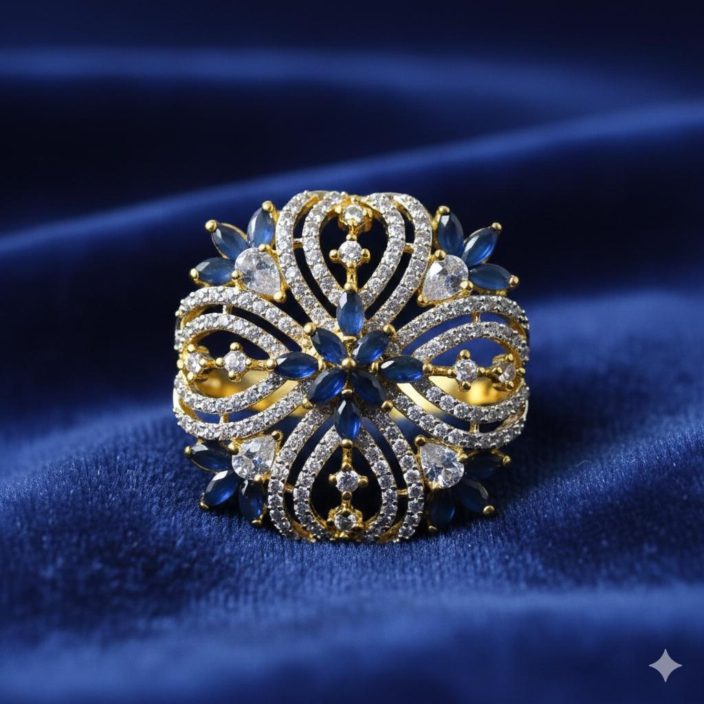 Sapphire CZ Ring | Yellow Gold Plated Diamond Ring | Engagement Ring | Wedding Ring | Traditional Ring | Statement Ring| Gift for Her
