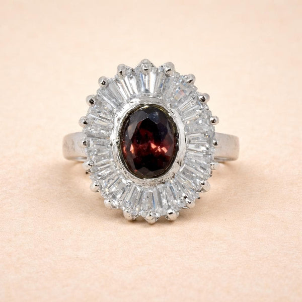 Smoky Quartz CZ Diamond Cocktail Ring | White Gold Plated Ring | Bridal Wedding Engagement Ring | Elegant Party Wear Ring | Gift for Her