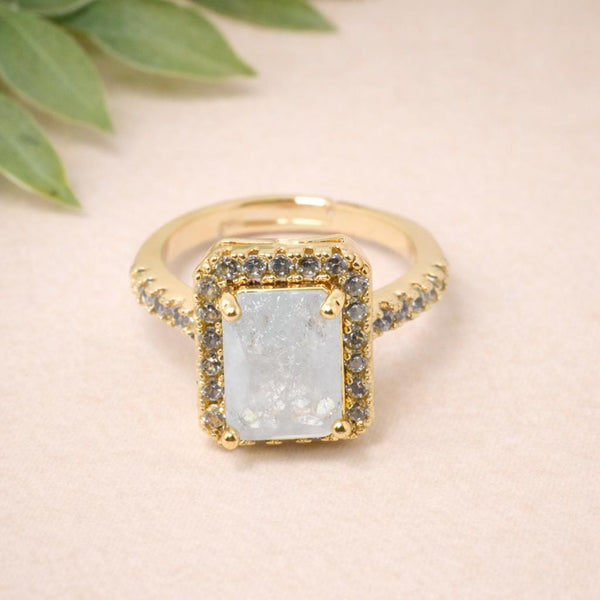 Cushion Moonstone CZ Diamond Ring | Gold Plated Statement Ring | Elegant Bridal Wedding Engagement Ring | Party Wear Jewelry | Gift for Her
