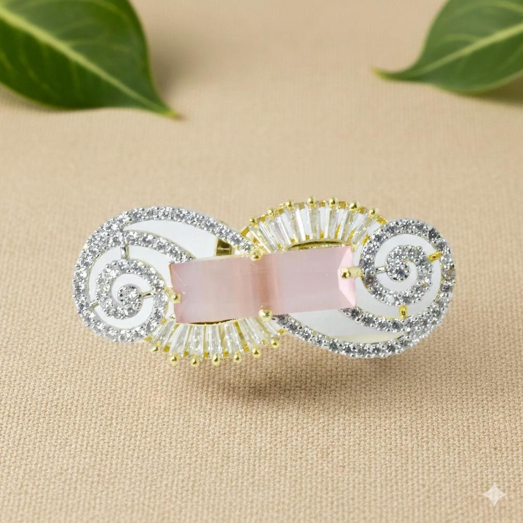 Chalcedony & CZ Diamond Bridal Ring | Gold Plated Wedding Statement Cocktail Jewelry | Engagement Party Wear Ring | Gift For Her
