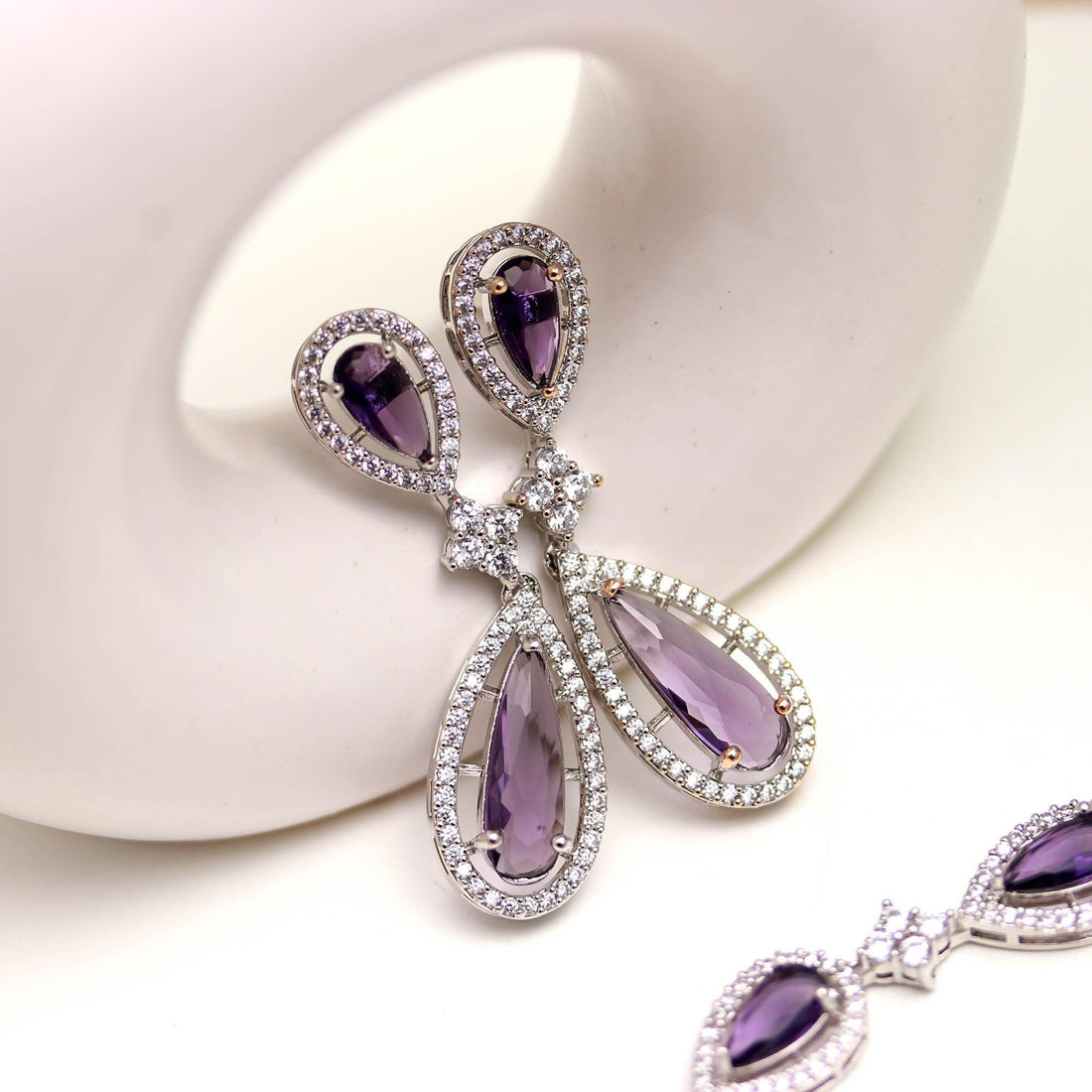 African Amethyst Necklace & Earrings Set | 18K White Gold Plated | Purple Teardrop Bridal Jewelry | February Birthstone | Gift for Her — 4