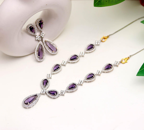 African Amethyst Necklace & Earrings Set | 18K White Gold Plated | Purple Teardrop Bridal Jewelry | February Birthstone | Gift for Her
