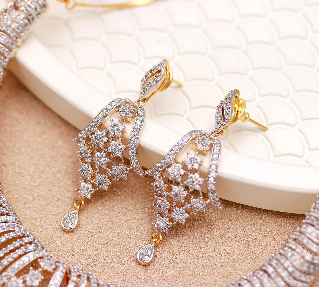 Premium Diamond Look Necklace Set | Luxury CZ Bridal Necklace Earrings | Gold Plated Wedding Jewelry Set | Gift For Her — 5