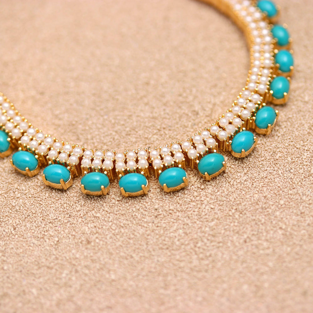 Turquoise & Pearl Necklace Set | Gold Plated Brass | Wedding Party Jewelry | Gift For Her — 4