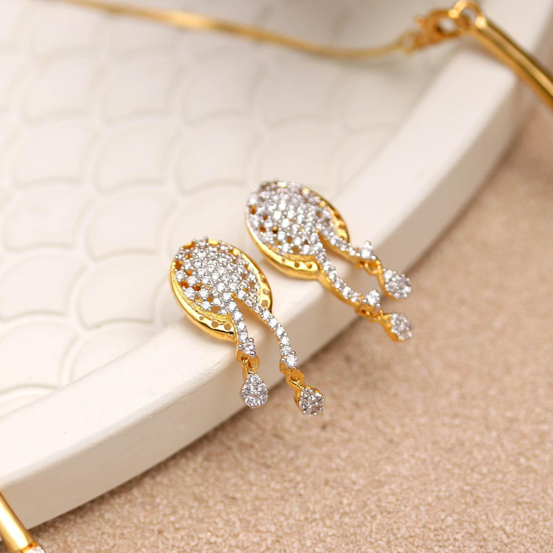 Diamond Necklace Set | 22K Gold Plated Brass CZ Necklace & Earrings | Bridal Jewelry | Traditional Wear | Festive Necklace | Gift for Women — 5