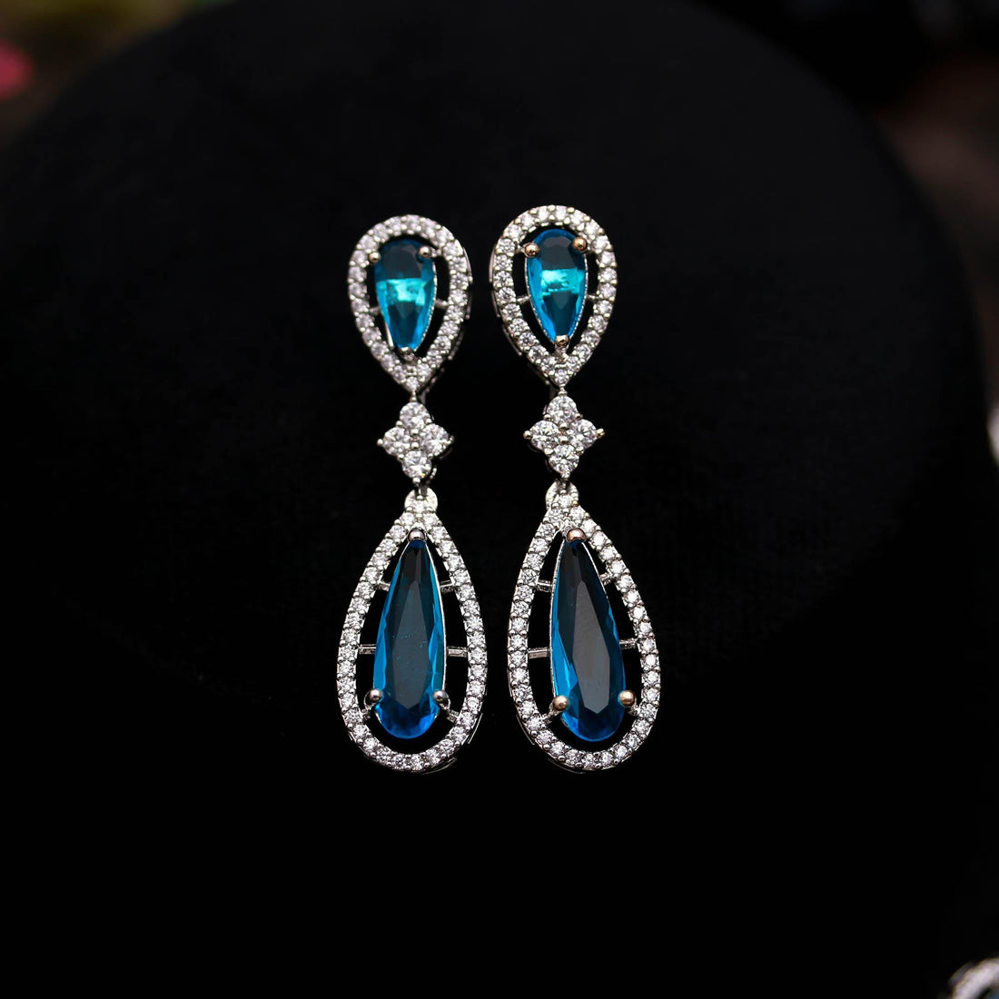 Blue Topaz Pear Shape Necklace Set | 18K White Gold Plated Brass | CZ Diamond Look Bridal Jewelry |Gift For Her — 2