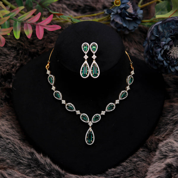 Pear Shape Lab Grown Colombian Emerald Necklace & Earrings Set | 22K Gold Plated Brass | CZ Diamond Look Bridal Jewelry | Gift For Her