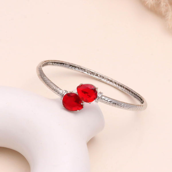 Adjustable Ruby Bracelet, Pear Cut Red Ruby, 925 Silver Plated Brass Open Bangle, Minimalist Gift for Her