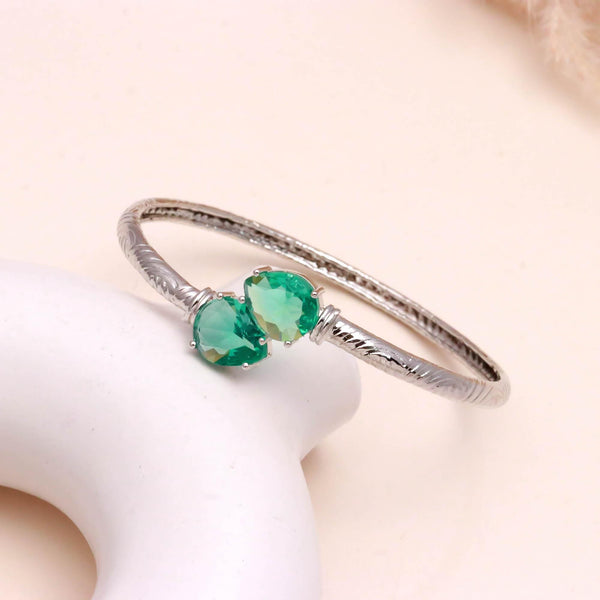 Colombian Emerald Bracelet, Pear Cut Lab Grown Emerald, 925 Silver Plated Brass Open Bangle, May Birthstone Gift | Gift For Her