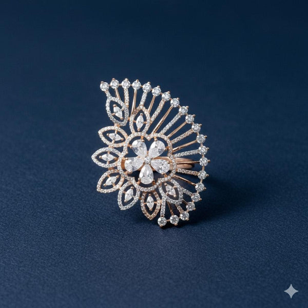 Gold Plated CZ Diamond Cocktail Ring | Handmade Statement Jewelry | Elegant Bridal Wedding Party Wear Ring | Gift For Her