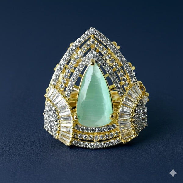 Emerald Pear Ring: Gold Plated CZ Diamond Statement Ring | Gift For Her