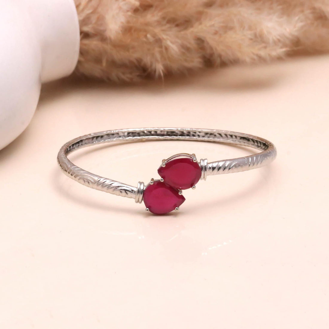 Pear Cut Rubellite Bracelet | Pink Tourmaline Style Adjustable Bangle | 925 Silver Plated Brass Bracelet | Fashion Jewelry | Gift for Her — 2