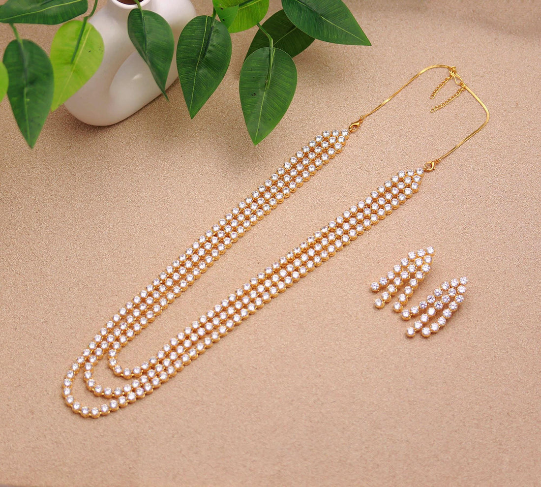 22k Gold Plated  Tennis 3-Layer CZ Necklace Set | Wedding Necklace With Long 3 Layer | Gift For Her | Bridal set |Jewelry Set — 2