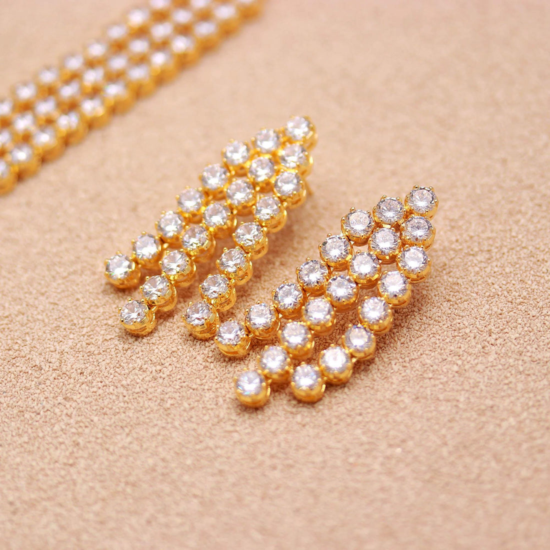 22k Gold Plated  Tennis 3-Layer CZ Necklace Set | Wedding Necklace With Long 3 Layer | Gift For Her | Bridal set |Jewelry Set — 4