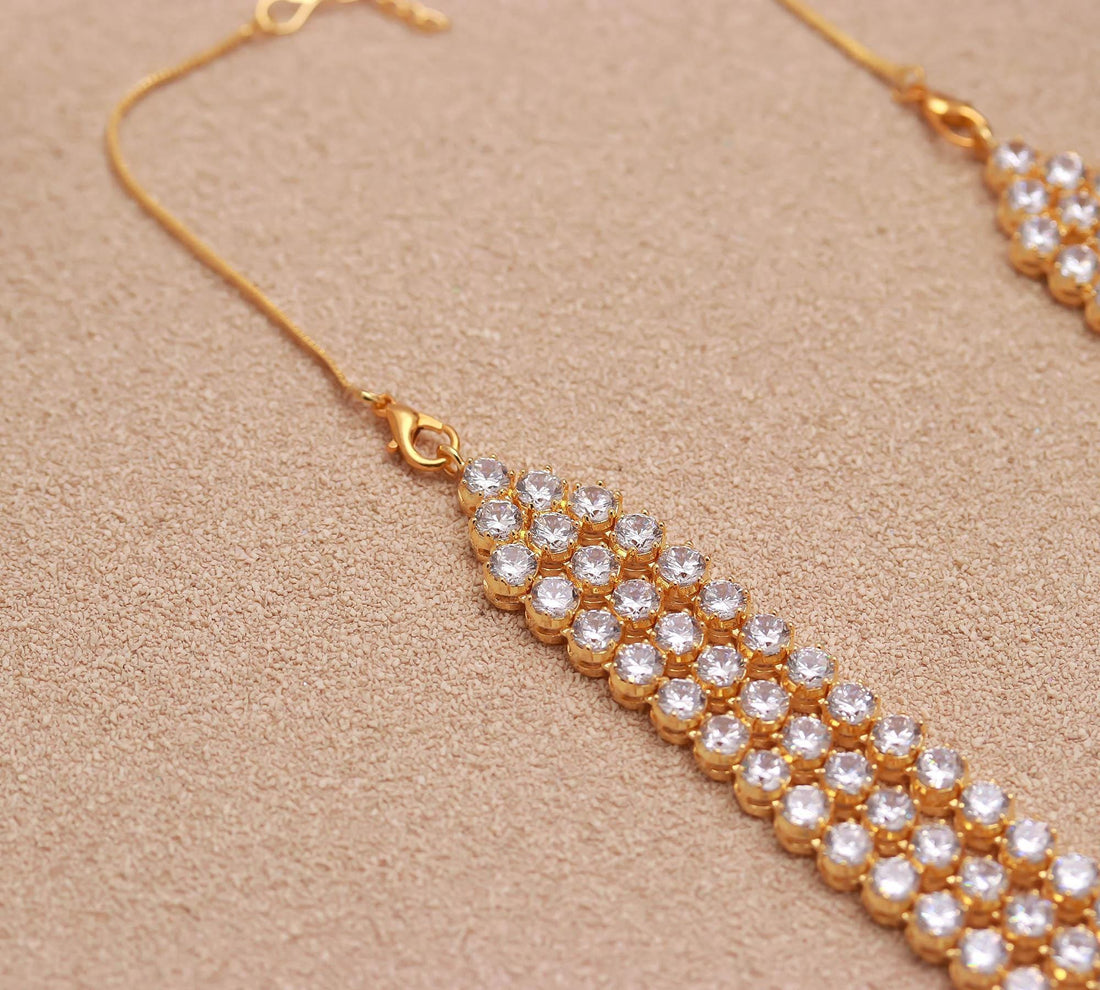 22k Gold Plated  Tennis 3-Layer CZ Necklace Set | Wedding Necklace With Long 3 Layer | Gift For Her | Bridal set |Jewelry Set — 3