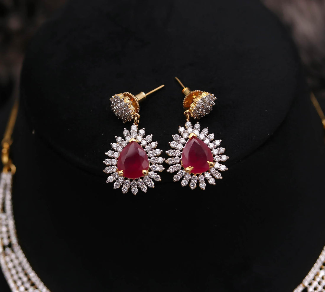 Ruby & CZ Necklace Set | 22K Gold Plated Brass Jewelry | Elegant Bridal Wedding Necklace Set | Bridal set | Jewelry Set — 4