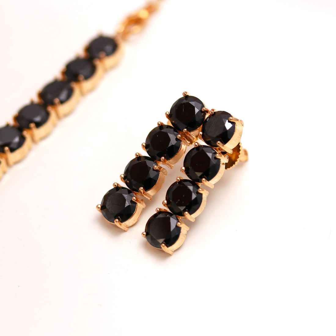 Black Onyx Necklace Set | 22K Gold Plated Brass Jewelry | Statement Necklace | Adjustable Elegant Gift | Gift For Her — 5