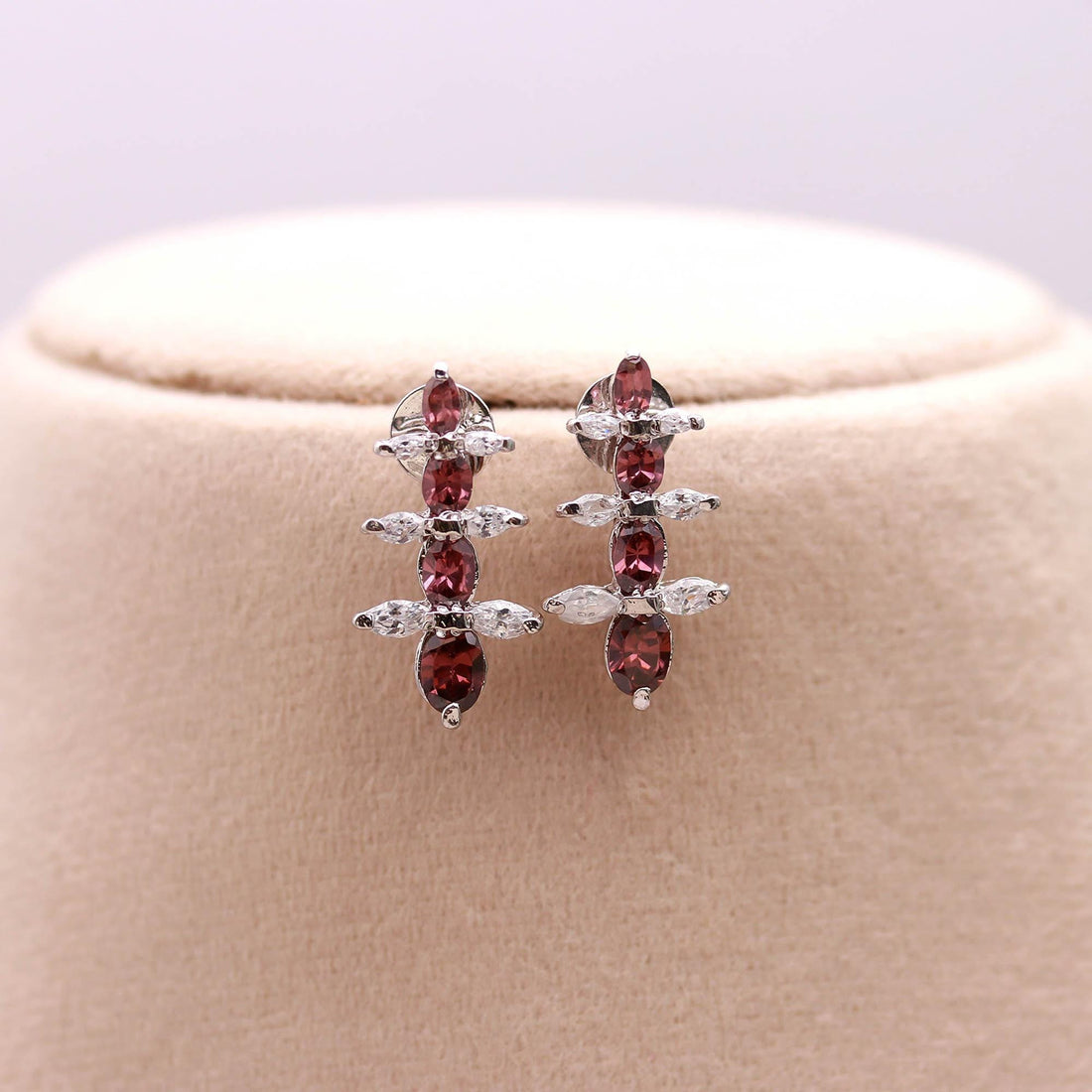 18K White Gold Rubylite Tourmaline & CZ Necklace Set | Plated Brass Oval Gemstone Necklace | Adjustable Chain | Luxury Jewelry |Gift For Her — 3