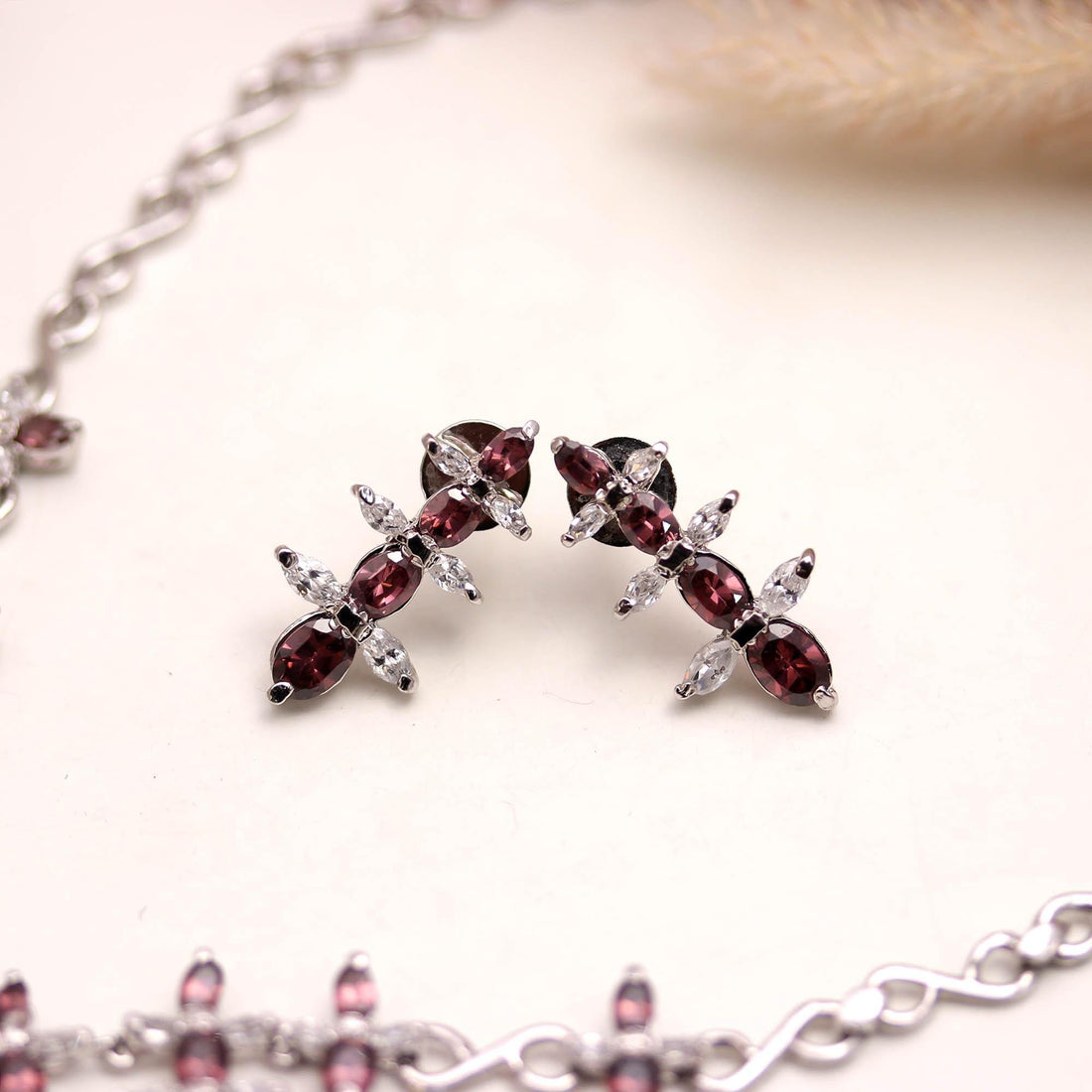 18K White Gold Rubylite Tourmaline & CZ Necklace Set | Plated Brass Oval Gemstone Necklace | Adjustable Chain | Luxury Jewelry |Gift For Her — 6