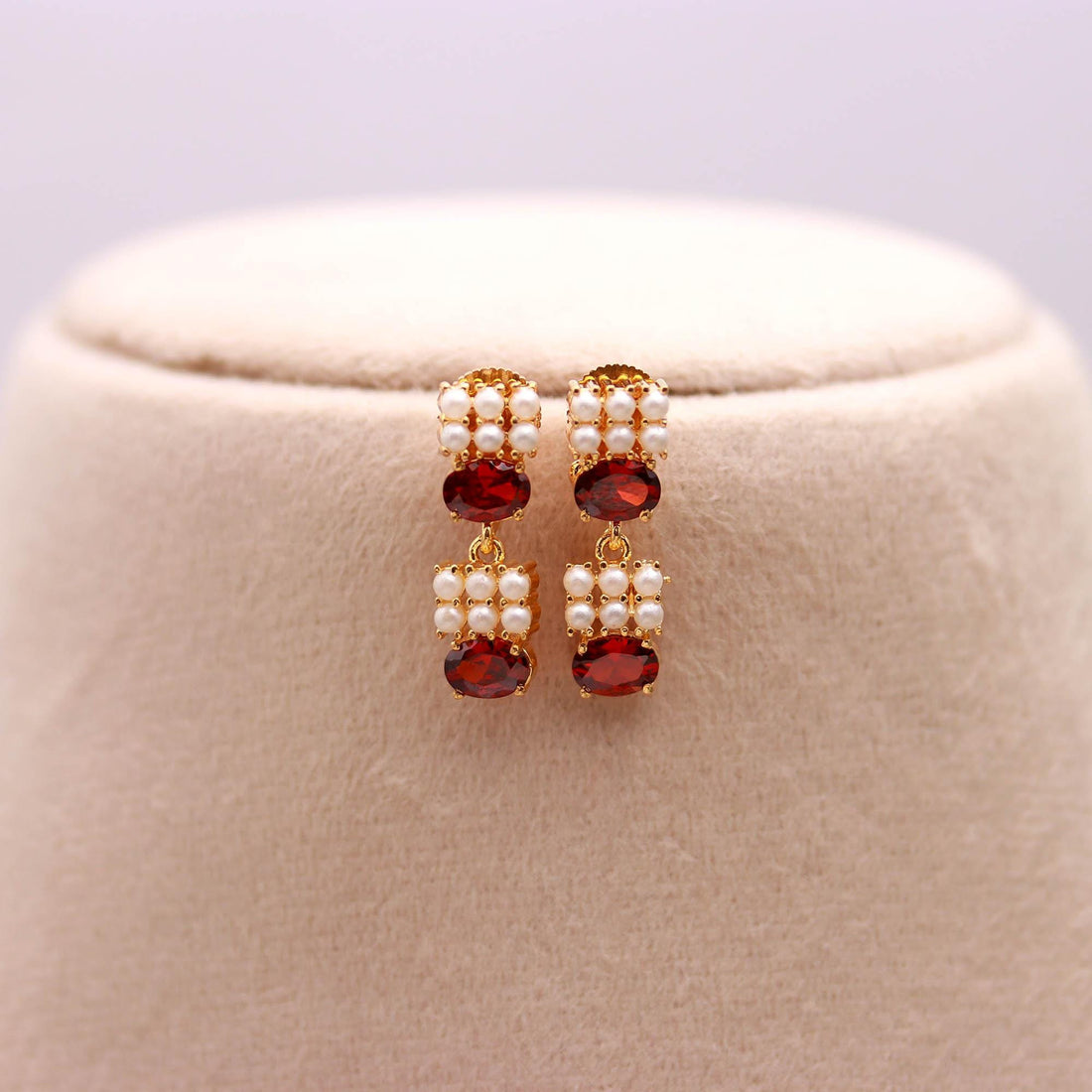 Hessonite & Pearl Necklace Set | 22K Gold Plated Brass Jewelry | Oval Gemstone Necklace | Adjustable Indian Jewelry | Gift For Her — 3