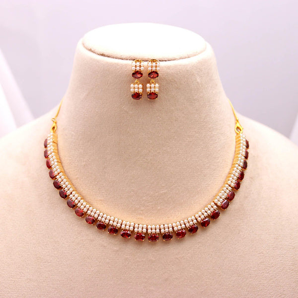 Hessonite & Pearl Necklace Set | 22K Gold Plated Brass Jewelry | Oval Gemstone Necklace | Adjustable Indian Jewelry | Gift For Her