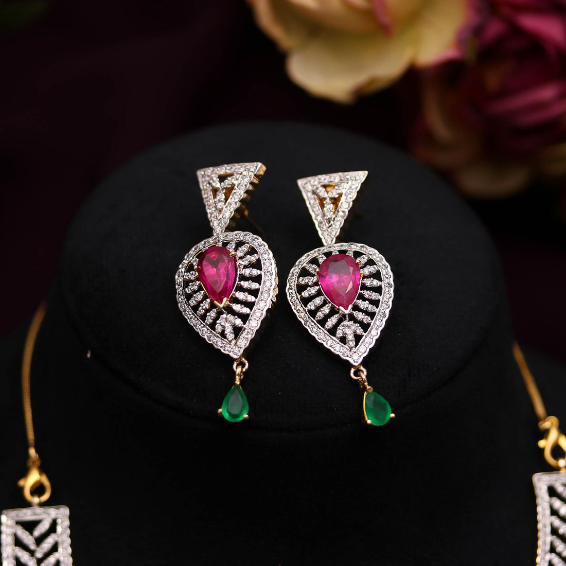 22K Gold Plated Ruby CZ Necklace Set | Indian Bridal Jewelry | Traditional Necklace | Festival Jewelry | Wedding Necklace Set| Bridal Gift — 2