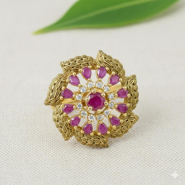 Handmade Meenakari Kundan Ring with Ruby & CZ Diamond | 22K Gold Plated Traditional Indian Statement Ring | Bridal Jewelry | Gift For Her