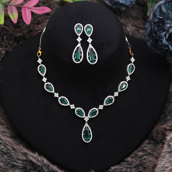 Premium Emerald Necklace Set | 18K White Gold Plated Brass | Pear Shape Lab Grown Colombian Emerald | Adjustable Bridal Jewelry