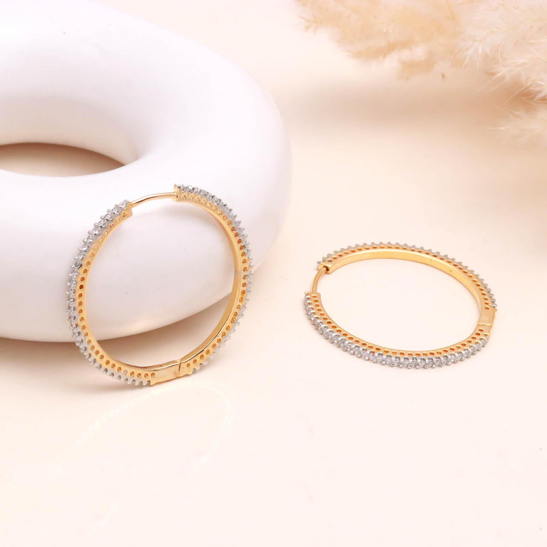 22K Gold Plated CZ Hoop Earrings | Round Stud Hoops | Brass Earrings | Minimalist Gold Jewelry | Party Wear Earrings — 2