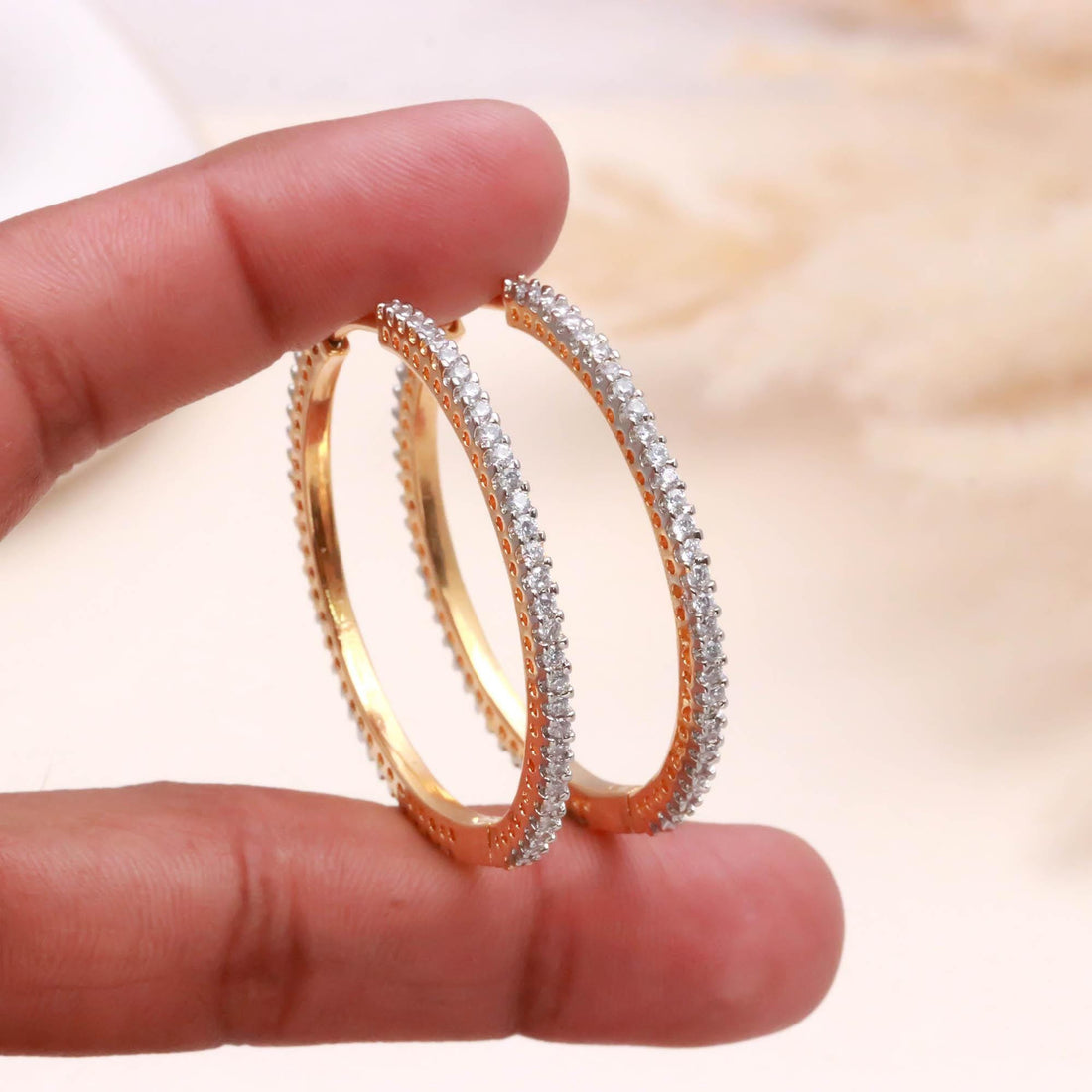 22K Gold Plated CZ Hoop Earrings | Round Stud Hoops | Brass Earrings | Minimalist Gold Jewelry | Party Wear Earrings — 3