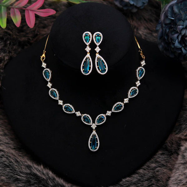 22K Gold Plated Blue Topaz Necklace Set | Pear Shape Necklace | Brass Jewelry | Adjustable Chain | Gift For Her |