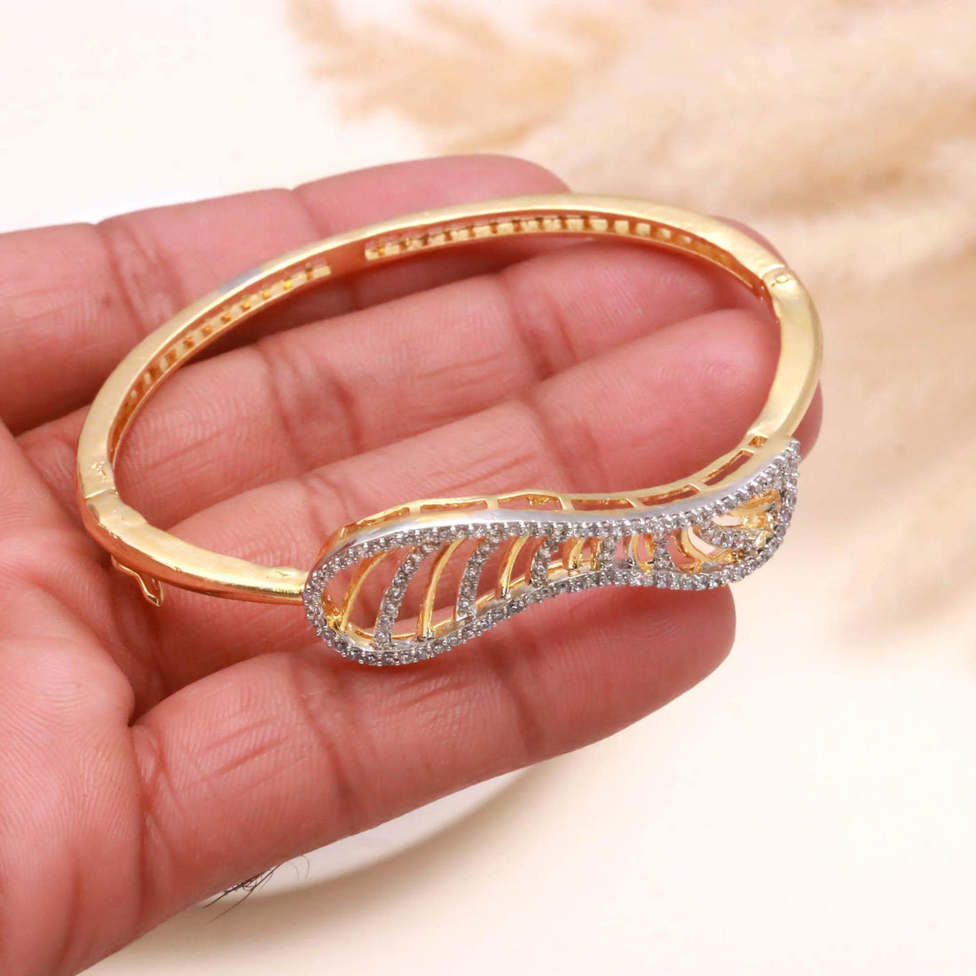 Luxury 22K Gold Plated CZ Openable Bracelet | Indian Bridal Party Wear Bracelet | Elegant Cubic Zirconia Jewelry | Wedding Gift for Women — 2
