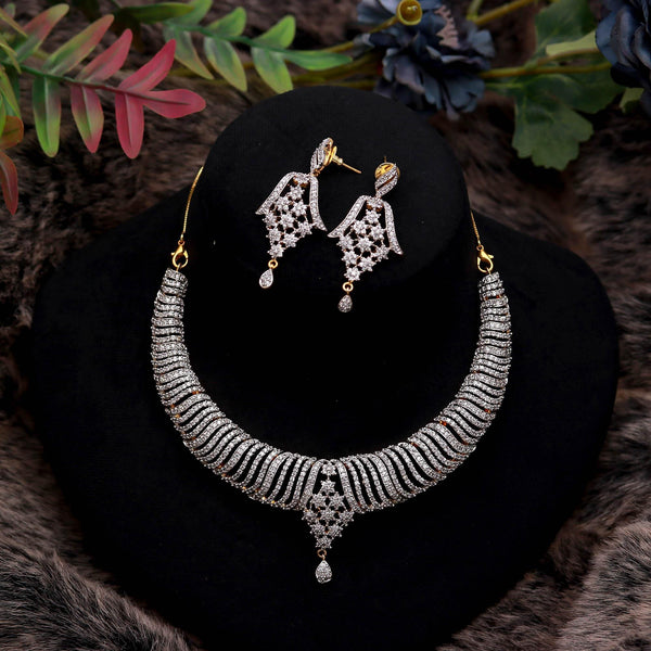 Premium Diamond Look Necklace Set | Luxury CZ Bridal Necklace Earrings | Gold Plated Wedding Jewelry Set | Gift For Her