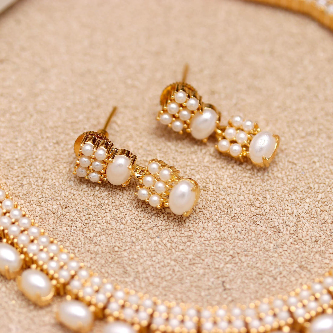 Pearl Necklace Set | 22K Gold Plated Brass Jewellery | Freshwater Pearl Choker Necklace with Stud Earrings | Bridal Jewellery |Gift for Her — 5