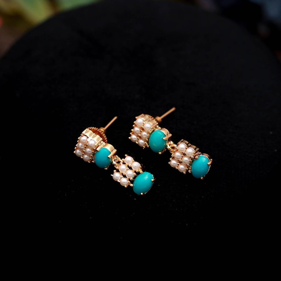 Turquoise & Pearl Necklace Set | Gold Plated Brass | Wedding Party Jewelry | Gift For Her — 2
